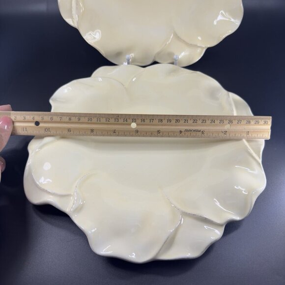 Roscher Flower Antique Butter Yellow Dish Plate 11inch Flower Shape Plate Set 2 - Picture 5 of 16